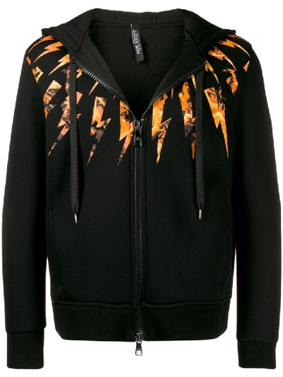 Shop Neil Barrett Flame Fair-isle Bonde Hooded Sweater In Black