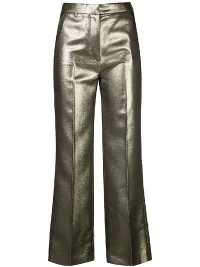Shop Alexa Chung Metallic High-waisted Trousers In Grey