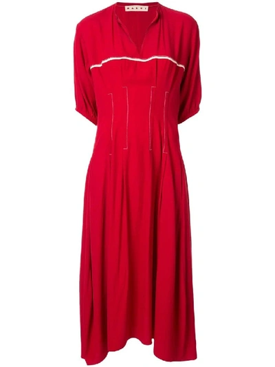 Shop Marni Red Women's Red Flared Midi Dress