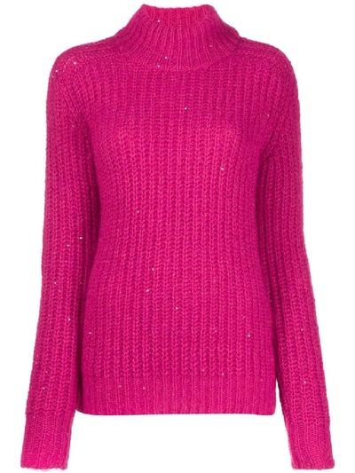 Shop Saint Laurent Sequinned Turtleneck Sweater In Pink