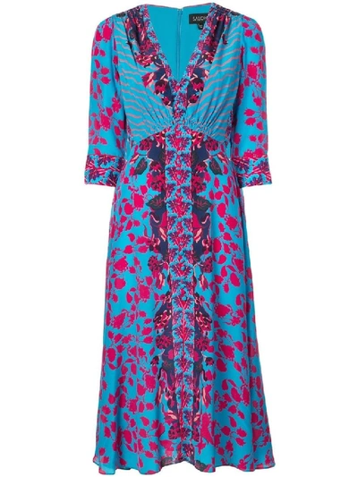 Shop Saloni Multi-print Dress In Blue