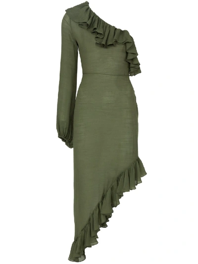 Shop Juan Carlos Obando Asymmetric Ruffled Dress In Grey