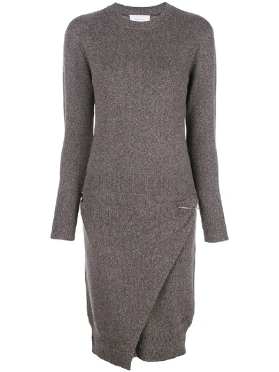 Shop Alexandra Golovanoff Pinned Wrap Waist Dress In Grey