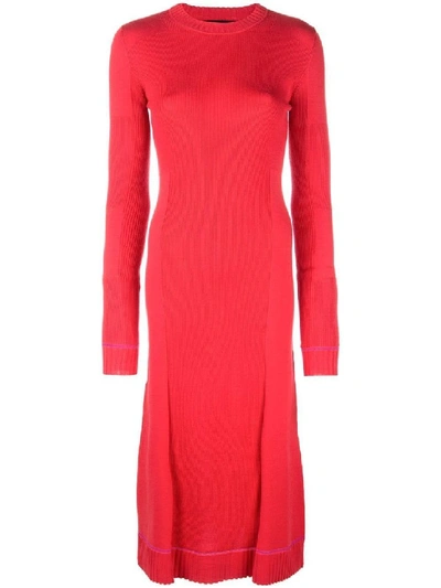Shop Proenza Schouler Red Women's Ribbed Knit Long Sleeve Dress