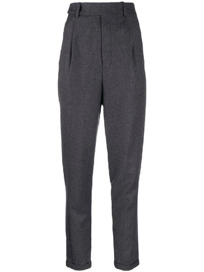 Shop Saint Laurent Grey High-waisted Tapered Trousers