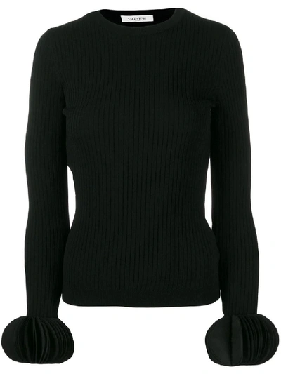 Shop Valentino Embroidered Stretch Sweater In Black