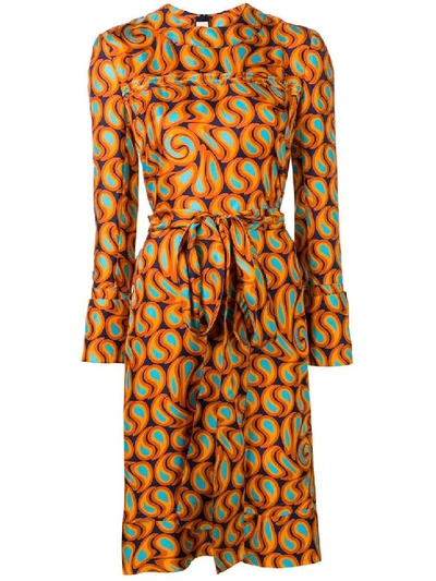 Shop Marni Belted Shift Dress In Orange