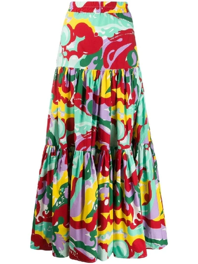 Shop La Doublej Multicolored Tiered Maxi Skirt In Red