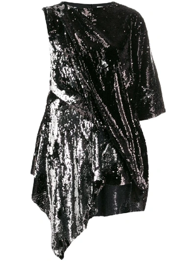 Shop Marques' Almeida Black And Silver Sequin Mini Dress