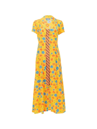 Shop Lhd Sunny Floral And Brown Gingham Marlin Dress In Gold