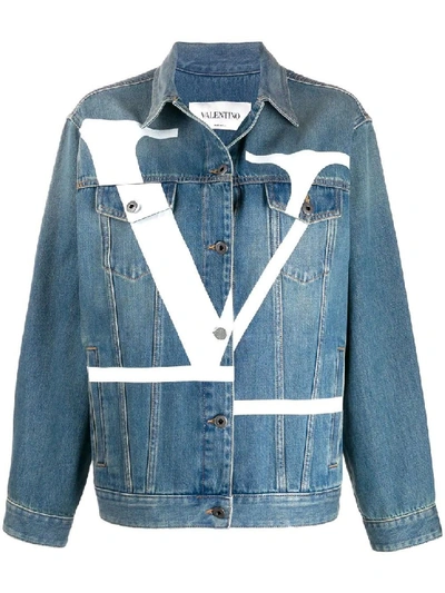 Shop Valentino V Logo Medium Blue Denim Jacket