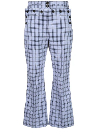 Shop Marni Checked High-waist Flared Trousers In Blue