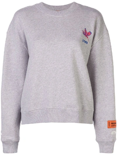 Shop Heron Preston Grey Logo Embroidered Sweatshirt In White