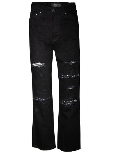 Shop Amiri Cropped Straight Music Note Patch Jeans In Black