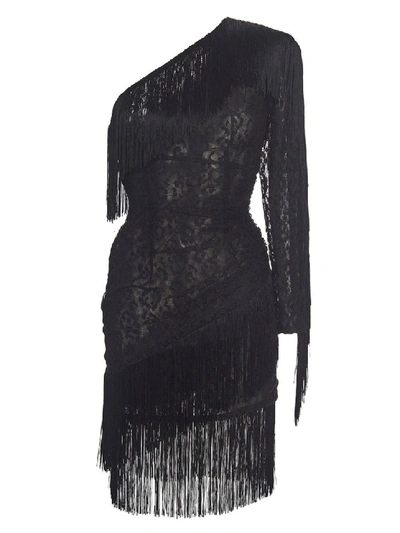 Shop Dundas Fringed Lace Mini Dress In Black