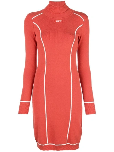 Shop Off-white Red Women's Atheletic Logo Turtleneck Fitted Dress