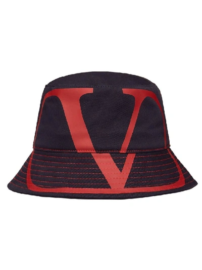 Shop Valentino Blue Men's Vlogo Bucket Hat In Black