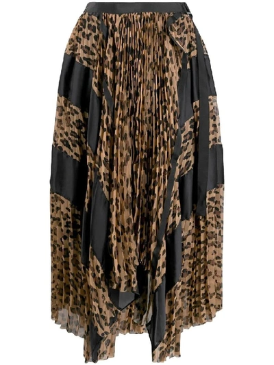 Shop Sacai Asymmetric Leopard Print Skirt In Black