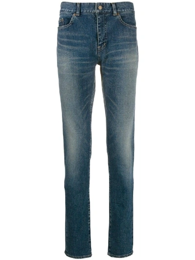 Shop Saint Laurent Faded Mid-rise Slim Jeans In Green