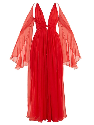 Shop Dundas Red Women's Deep V-neck Sleeveless Silk-chiffon Gown
