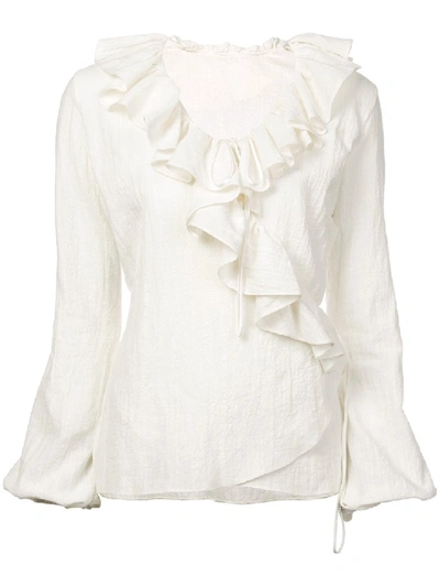 Shop Juan Carlos Obando Ruffle Wrap Blouse In White