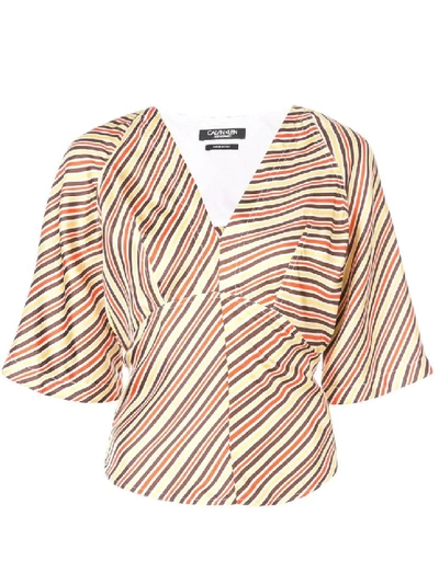 Shop Calvin Klein 205w39nyc Striped Back Tie Blouse In Neutrals