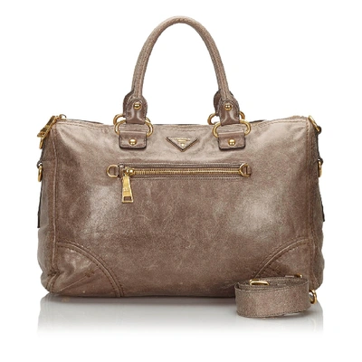 Pre-owned Prada Vitello Shine Leather Satchel In Brown