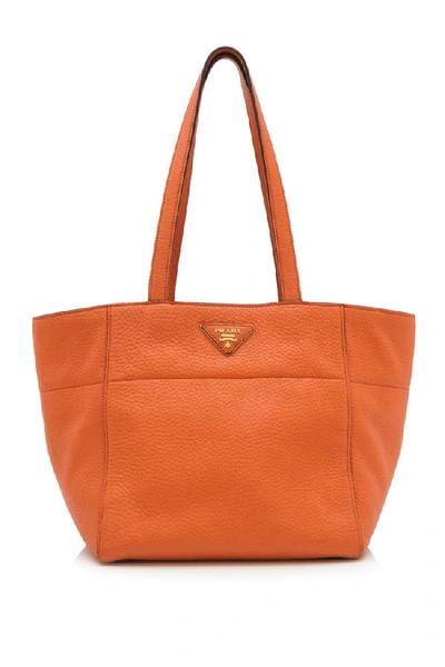 Pre-owned Prada Metallic Vitello Daino Leather Tote Bag In Orange