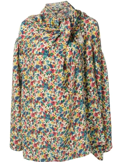 Shop Balenciaga Multicolor Women's Floral Draped Shirt In Brown