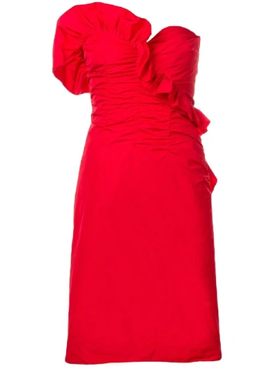 Shop Alexa Chung Red Women's Ruched Strapless Dress