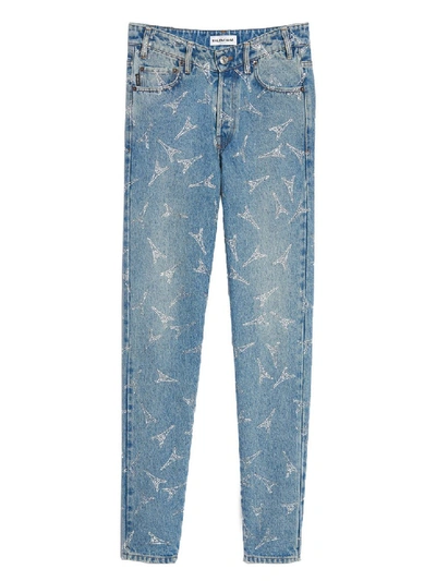 Shop Balenciaga Eifel Tower V-neck Jeans In Blue
