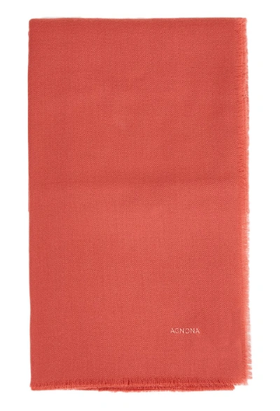 Shop Agnona Cashmere Scarf With Fringed Hem Coral 100% Cashmere Dimensions Of The Cloth - Length: 145 Cm - Width In Pink