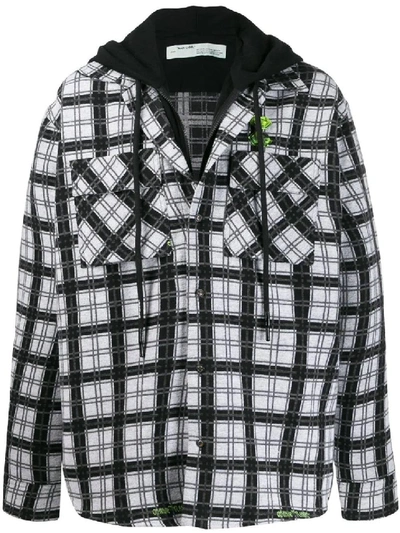 Shop Off-white Check Print Layered Shirt Jacket In Grey