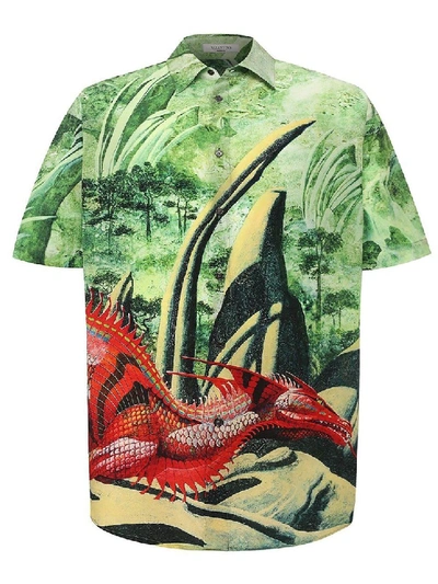 Shop Valentino Green Dragon Print Shirt