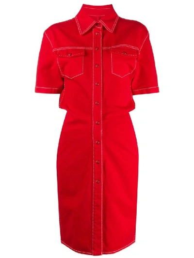 Shop Off-white Red Denim Buttoned Dress