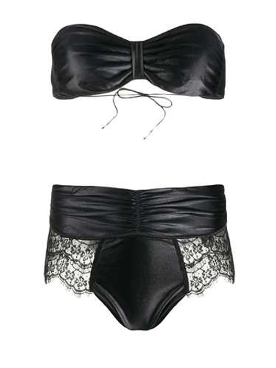 Shop Oseree Bikini With Lace Panels In Black