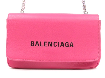 Pre-owned Balenciaga Everyday Leather Wallet On Chain In Pink