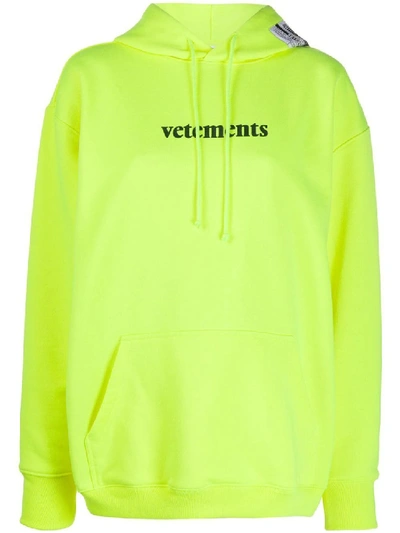 Shop Vetements Neon Yellow Logo Hoodie