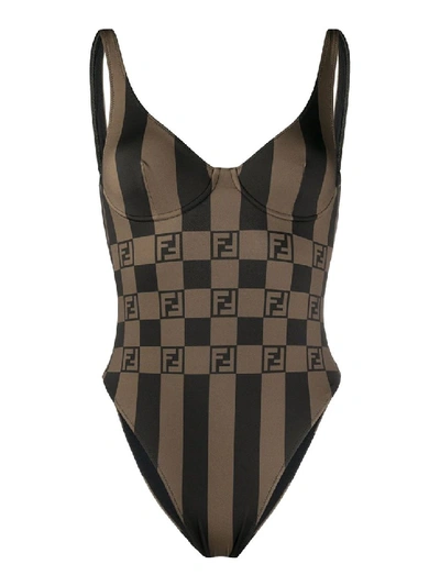 Shop Fendi Classic Ff Logo Print Bathing Suit In Black