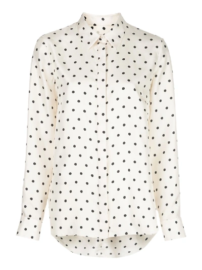 Shop Adam Lippes Silk Ivory And Black Polka Dot Blouse In White