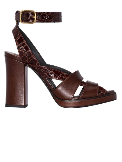 Shop Chloé Brown Croc Strappy Sandals In Black