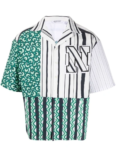 Shop Neil Barrett Green Multicolored Stripe Bowling Shirt