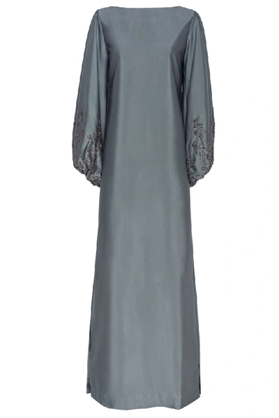 Shop Amal Al Raisi Boat Neck Kaftan In Grey