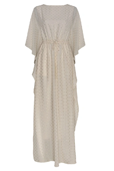 Shop Amal Al Raisi Logo Print Dress Kaftan In Neutrals