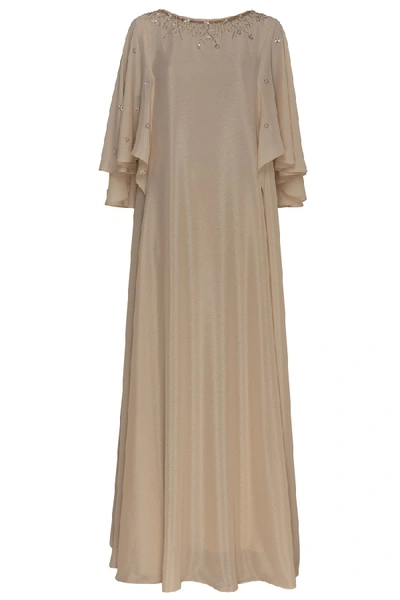 Shop Amal Al Raisi Embroidered Butterfly Kaftan In Brown
