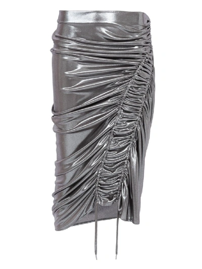 Shop Atlein Silk Wave Skirt In Silver