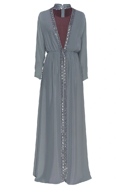 Shop Amal Al Raisi Embroidered High Neck Pantsuits In Grey