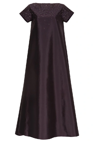 Shop Amal Al Raisi Boat Neck Dress With Pleats In Purple