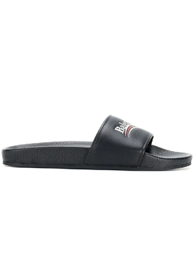 Shop Balenciaga Contrasting Logo Slide Sandals In Grey