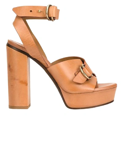 Shop Chloé Platform Buckled Leather Sandals In Brown